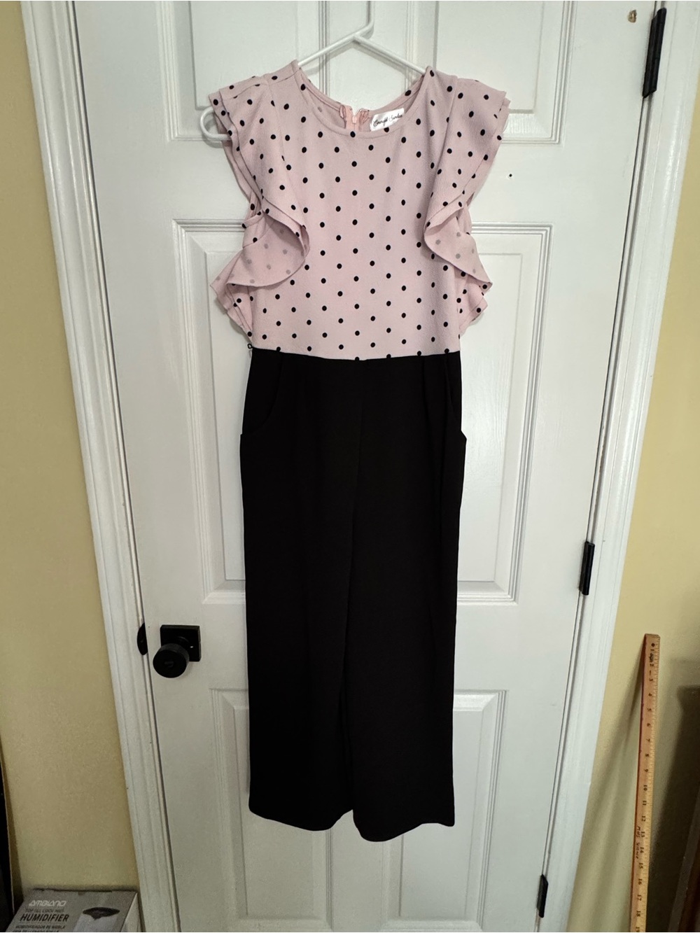 Emerald Sundae Pale Pink Polka Dot Blouse with Black Dots